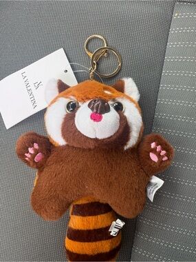 Valentina Brown & Orange Red Panda Plush Keychain Bag charm